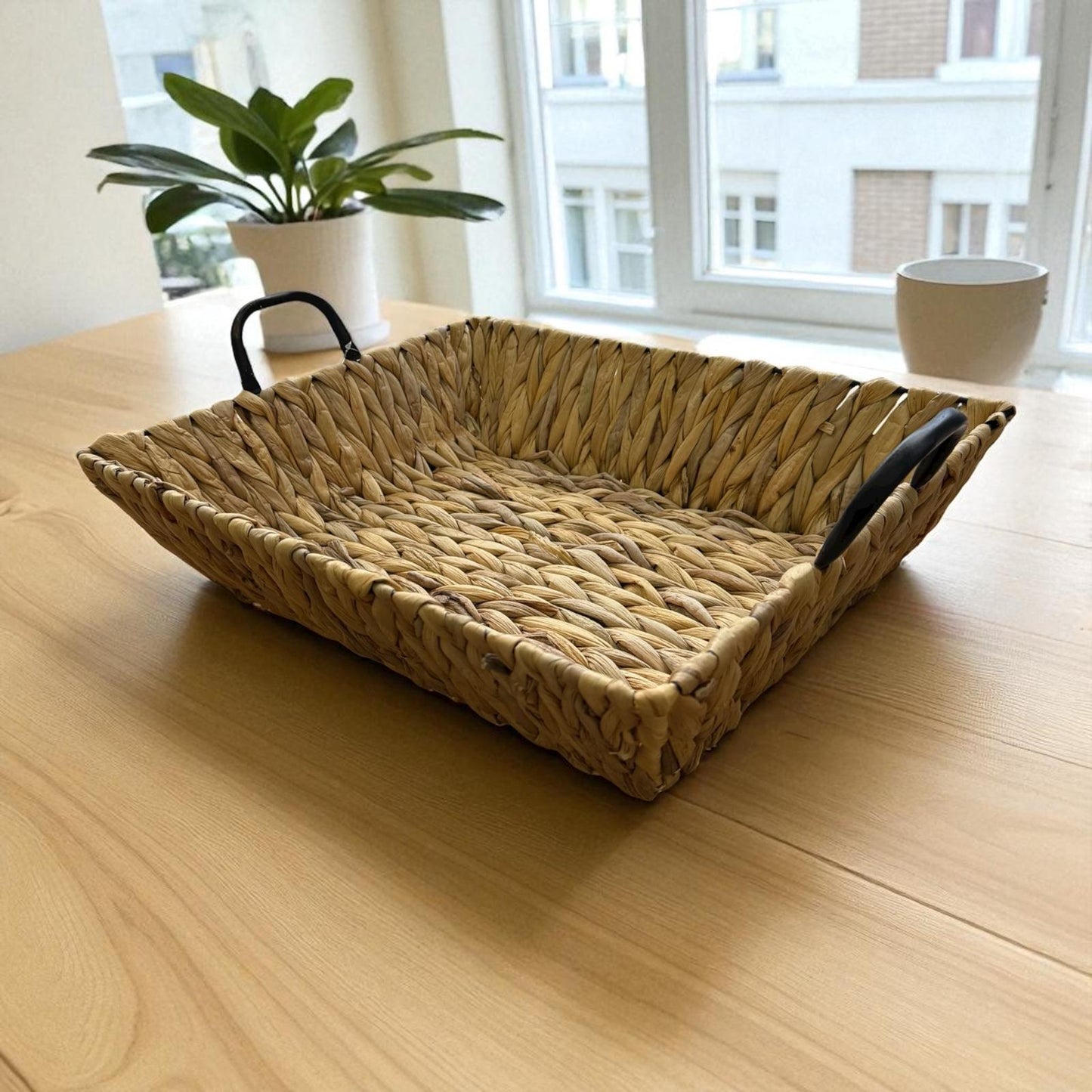 Doğal Hasır Dikdörtgen Tepsi – El Yapımı Servis ve Dekor Tepsisi