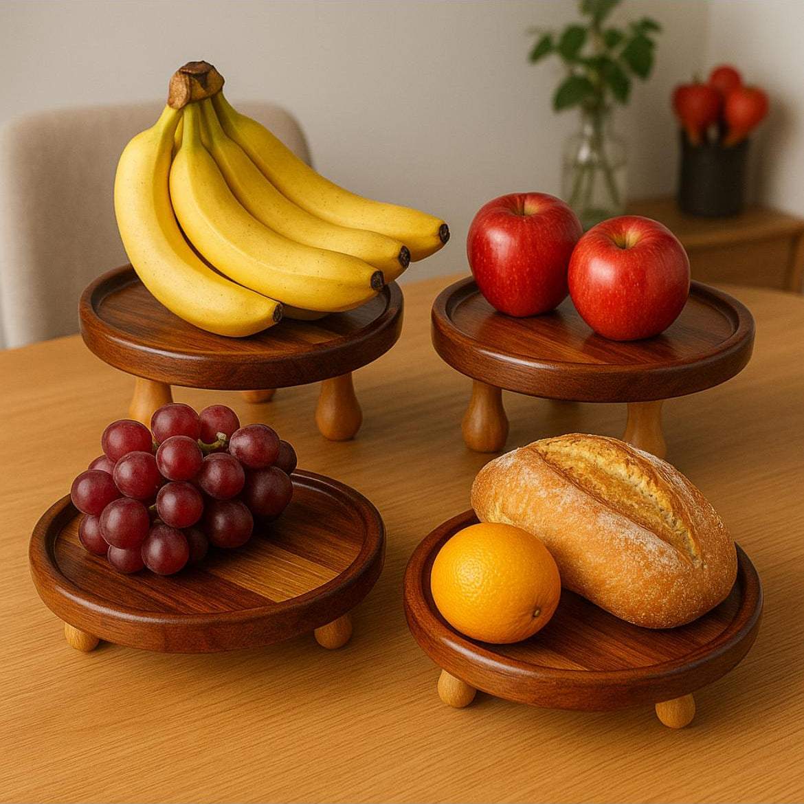 Doğal İroko Ahşap 4’lü Sunum Tabağı Seti