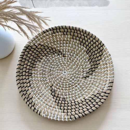 Hasır Dekoratif Sepet  Siyah-Beyaz