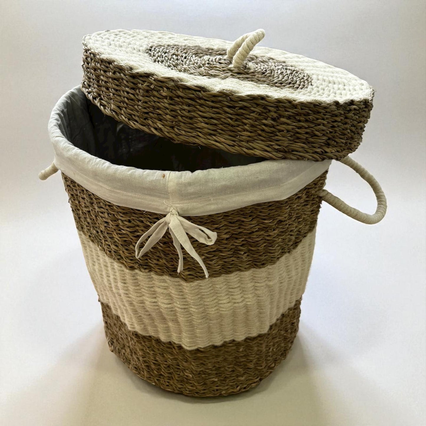 Hasır Dekoratif Silindir Çamaşır  Sepeti