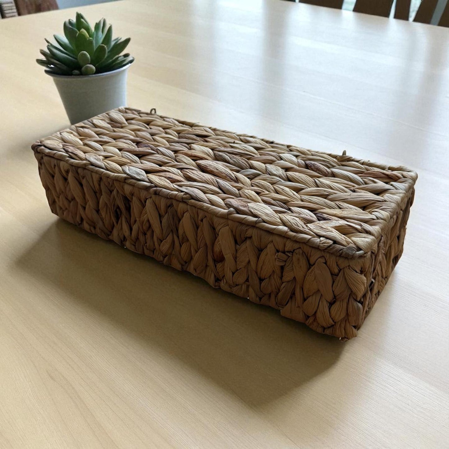 Hasır Dekoratif Su Sümbülü Kapaklı 3 Bölmeli Organizer Sepet