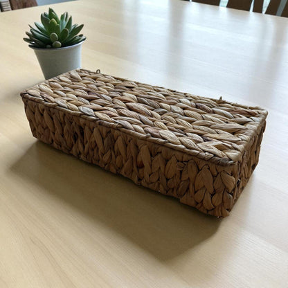 Hasır Dekoratif Su Sümbülü Kapaklı 3 Bölmeli Organizer Sepet