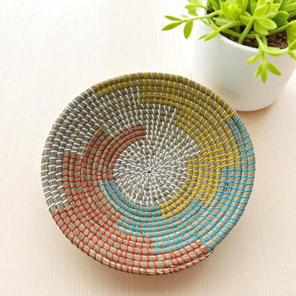 Hasır Dekoratif Sepet  Turkuaz Sarı Beyaz Kırmızı