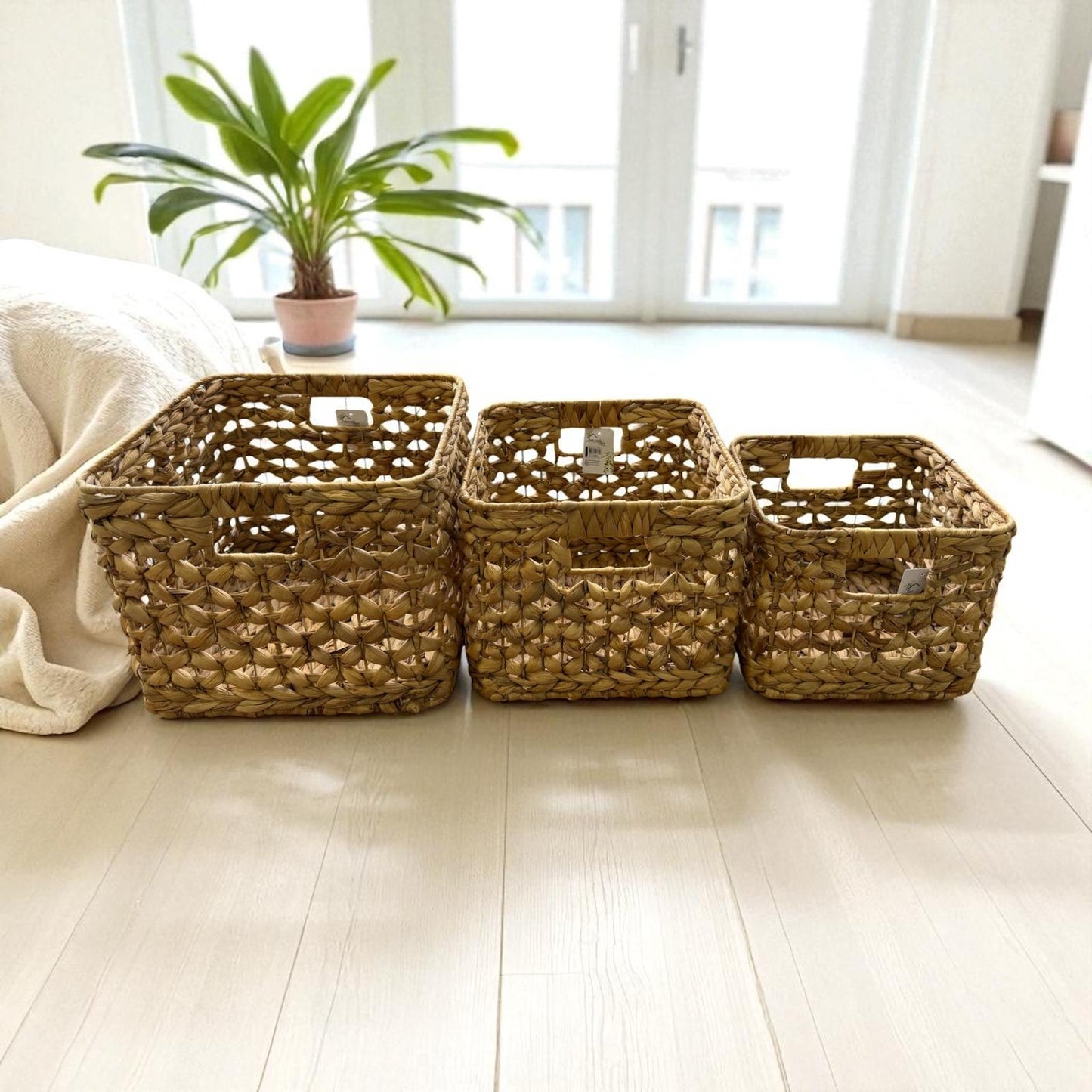 Hasır Dekoratif Çamaşır Sepeti Üçlü Set