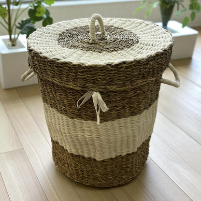 Hasır Dekoratif Silindir Çamaşır  Sepeti