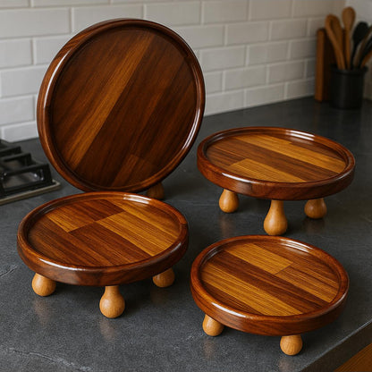 Doğal İroko Ahşap 4’lü Sunum Tabağı Seti