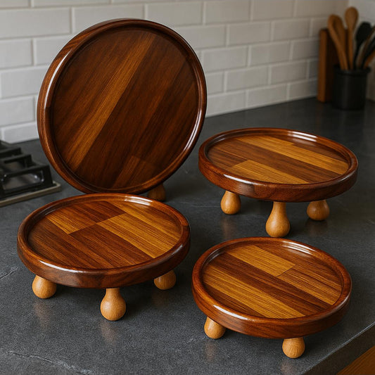 Doğal İroko Ahşap 4’lü Sunum Tabağı Seti