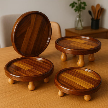 Doğal İroko Ahşap 4’lü Sunum Tabağı Seti