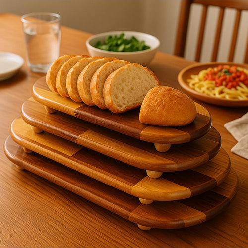 Doğal İroko Ahşap 4’lü Sunum Tabağı Seti – El Yapımı, Dayanıklı ve Koleksiyonluk | Oval