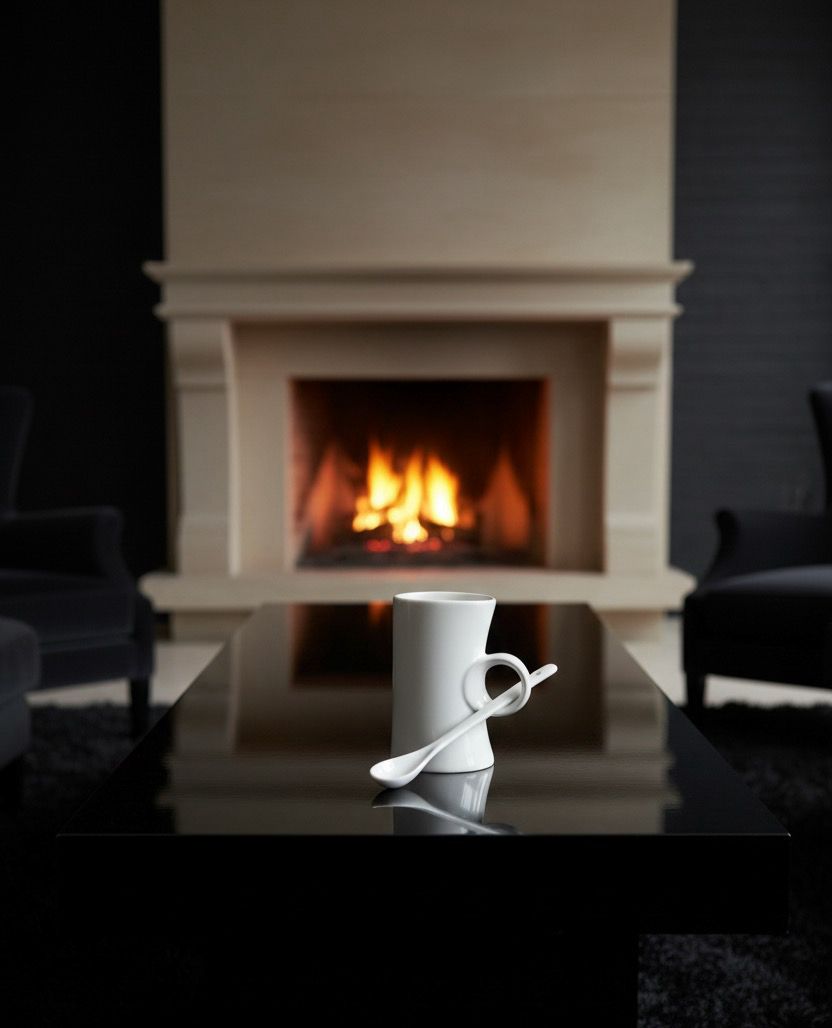 Modern Lüks Kahve Fincan Seti – 4’lü Porselen Fincan + Bambu Stand & Kaşık Seti