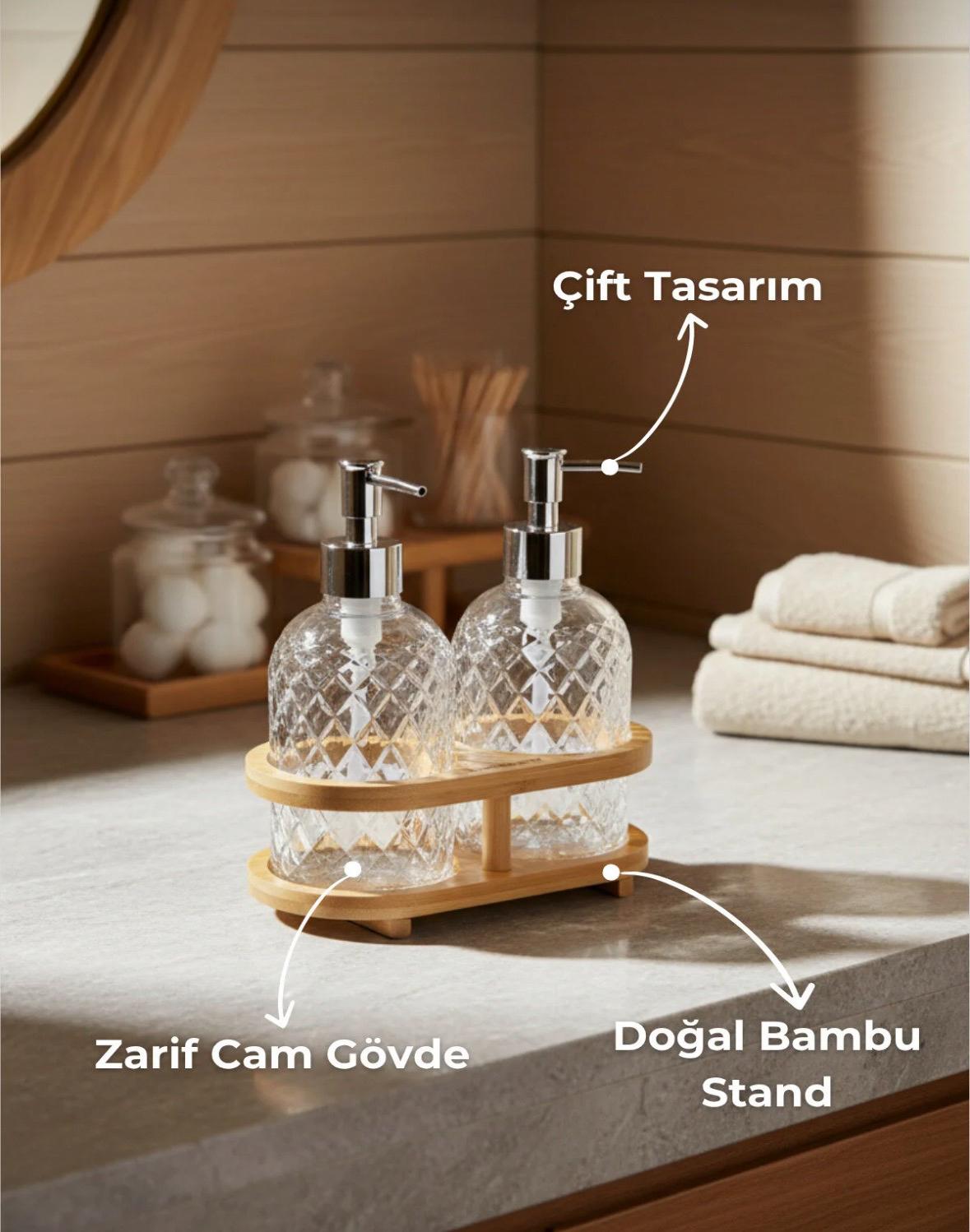 Bambu Standlı 2'li Sabunluk Seti