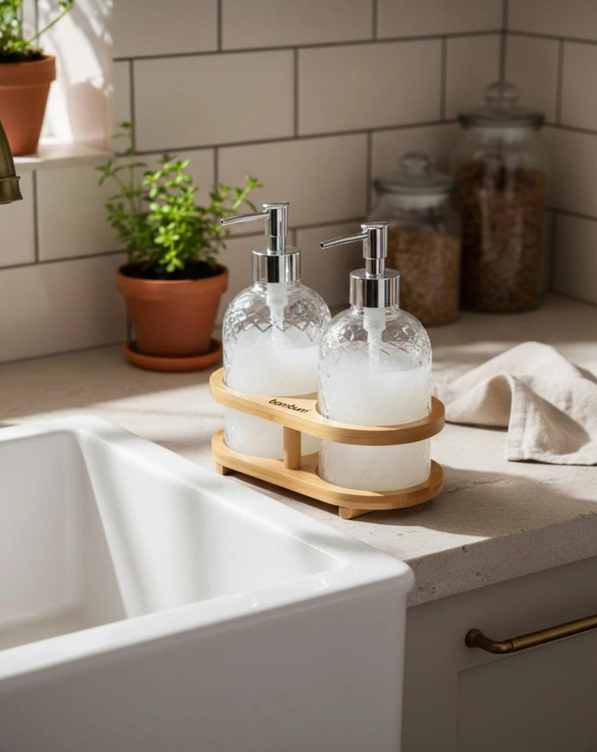 Bambu Standlı 2'li Sabunluk Seti