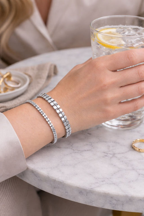 2’li Hematit Bileklik Seti – El İşçiliği, Doğal Taş, Ayarlanabilir Özel Tasarım