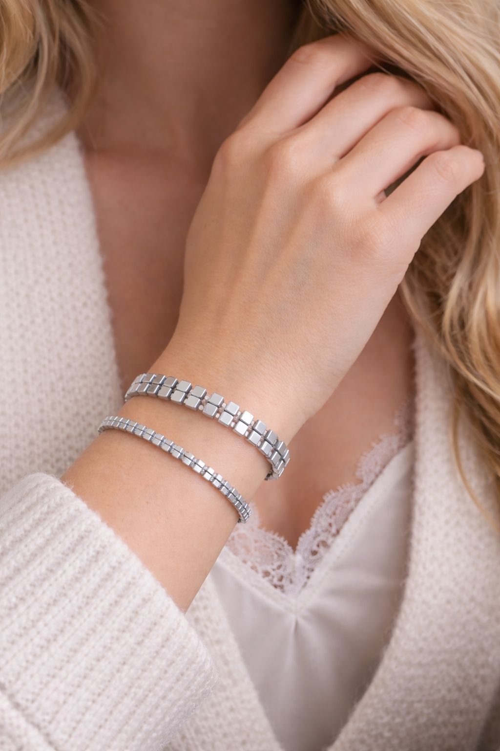 2’li Hematit Bileklik Seti – El İşçiliği, Doğal Taş, Ayarlanabilir Özel Tasarım