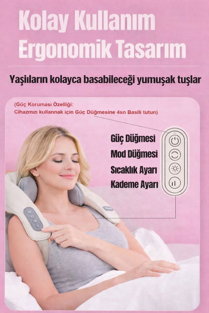 Isıtmalı Yoğurma Boyun Masaj Aleti | Boyun ve Omuz İçin Şarjlı, Kablosuz Rahatlatıcı Masaj Cihazı