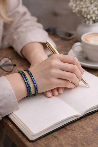 2’li Hematit Bileklik Seti – El İşçiliği, Doğal Taş, Ayarlanabilir Özel Tasarım