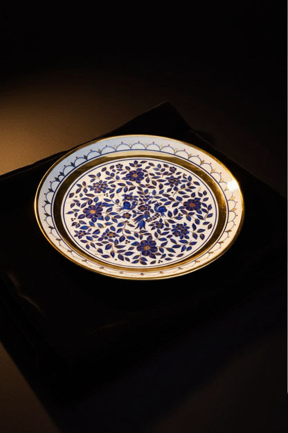 2002 Yapımı Osmanlı Tarzı Koleksiyonluk Porselen Tabak – Altın Yaldızlı Mavi Çini Motifli
