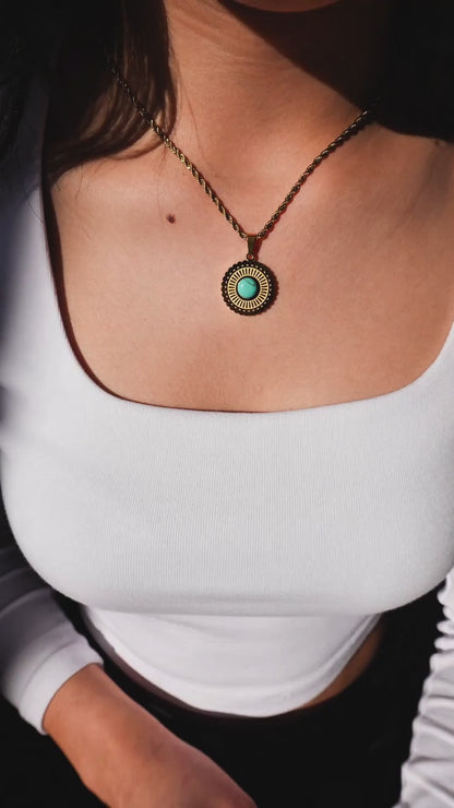 Turkuaz Taşlı Gold Kaplama Kolye & Bileklik Seti – Zarif ve Doğal Şıklık