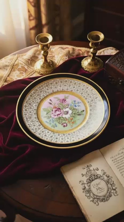 Osmanlı Tarzı Altın Yaldızlı Dekoratif Porselen Tabak – El İşçiliği Çiçek Motifli