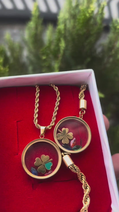 Yonca Figürlü Gold Kaplama Kolye & Bileklik Seti – Şans ve Zarafeti Bir Arada