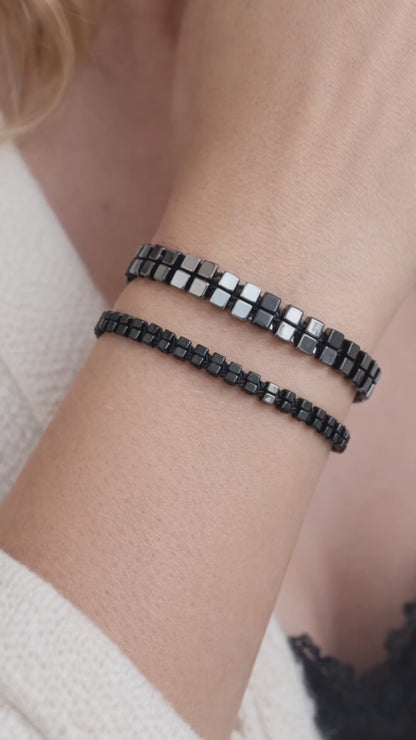 2’li Hematit Bileklik Seti – El İşçiliği, Doğal Taş, Ayarlanabilir Özel Tasarım