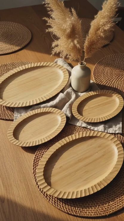 Bambu Oval Servis Tabağı Seti – Doğal Ahşap Şık Sunum Tabakları (Farklı Boylarda)