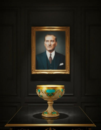 Dekoratif Cam Kase Vazo Şekerlik Gondol – Osmanlı ve Barok Motifli,  Altın İşlemeli