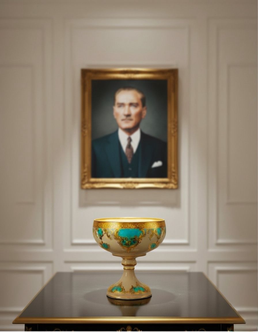 Dekoratif Cam Kase Vazo Şekerlik Gondol – Osmanlı ve Barok Motifli,  Altın İşlemeli